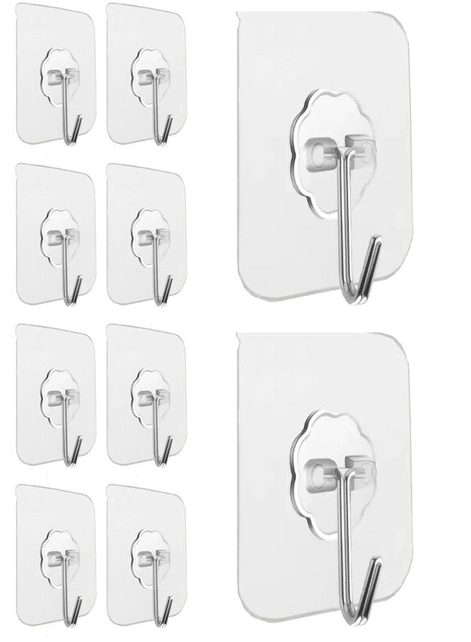 Chucklecart Hooks for Wall Without Drilling 10Pcs - No Nail Hanging Hook Self Adhesive Sticky Heavy Duty Sticks Strong Clear Waterproof Invisible Hooks for Home Lovers & Rental People Idel for Kitchen - Image 1